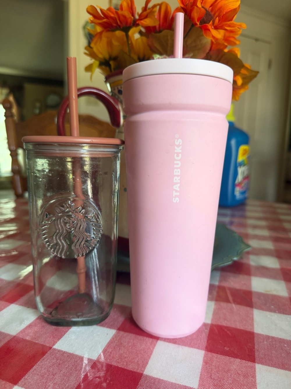 Starbucks Pink Matte Travel Tumbler  + Starbucks Glass Terracotta Cup
